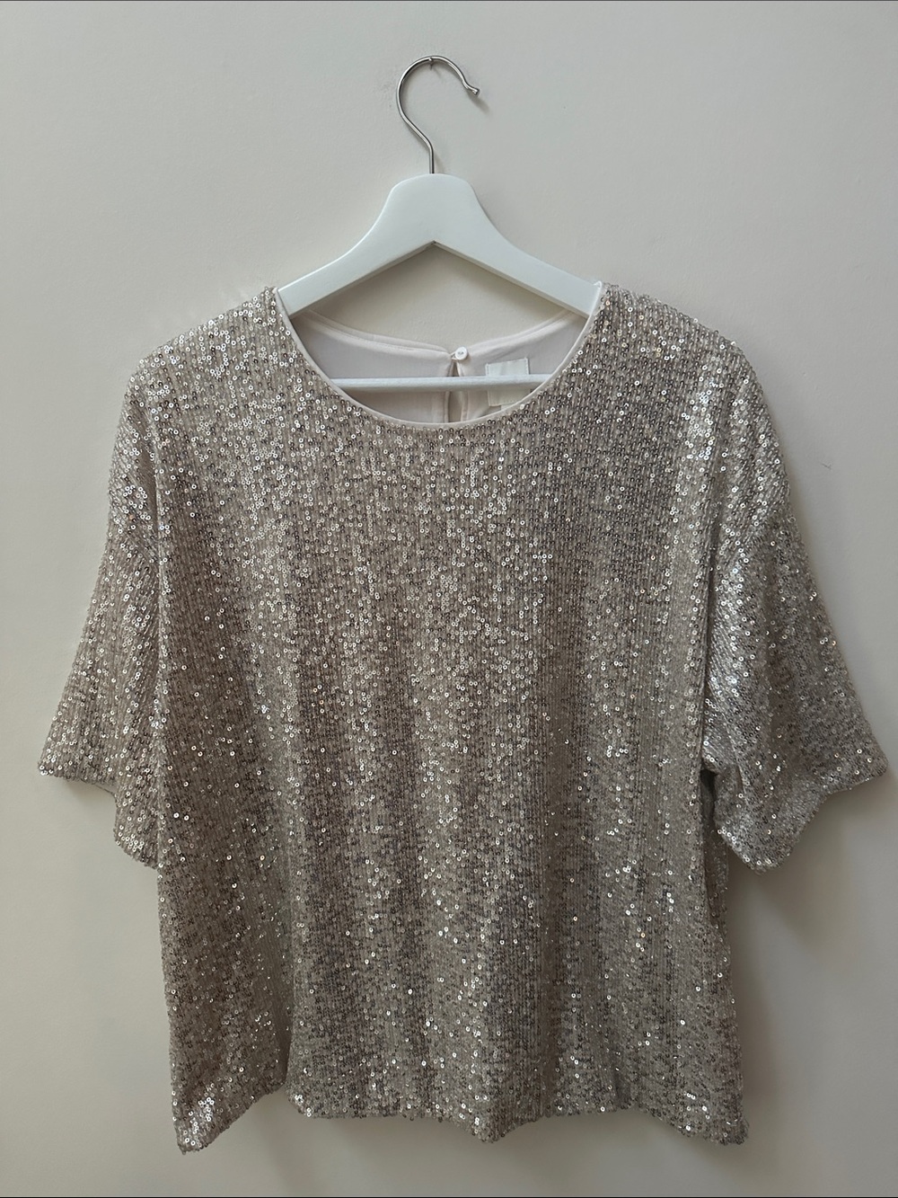 H&M Silver Sequin Short Sleeve Top
